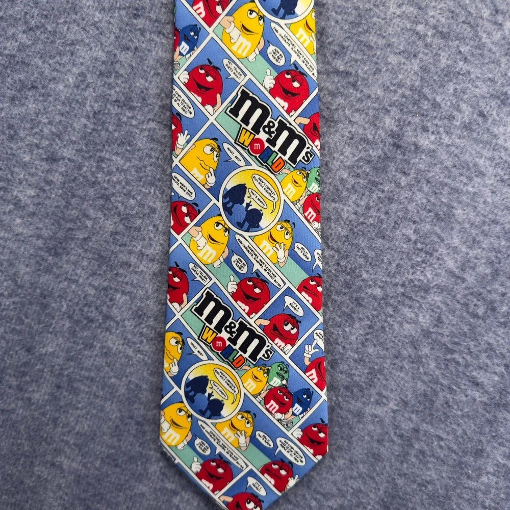 M&M Mens Tie World Comic Strip Character Red Yellow Blue Novelty Necktie